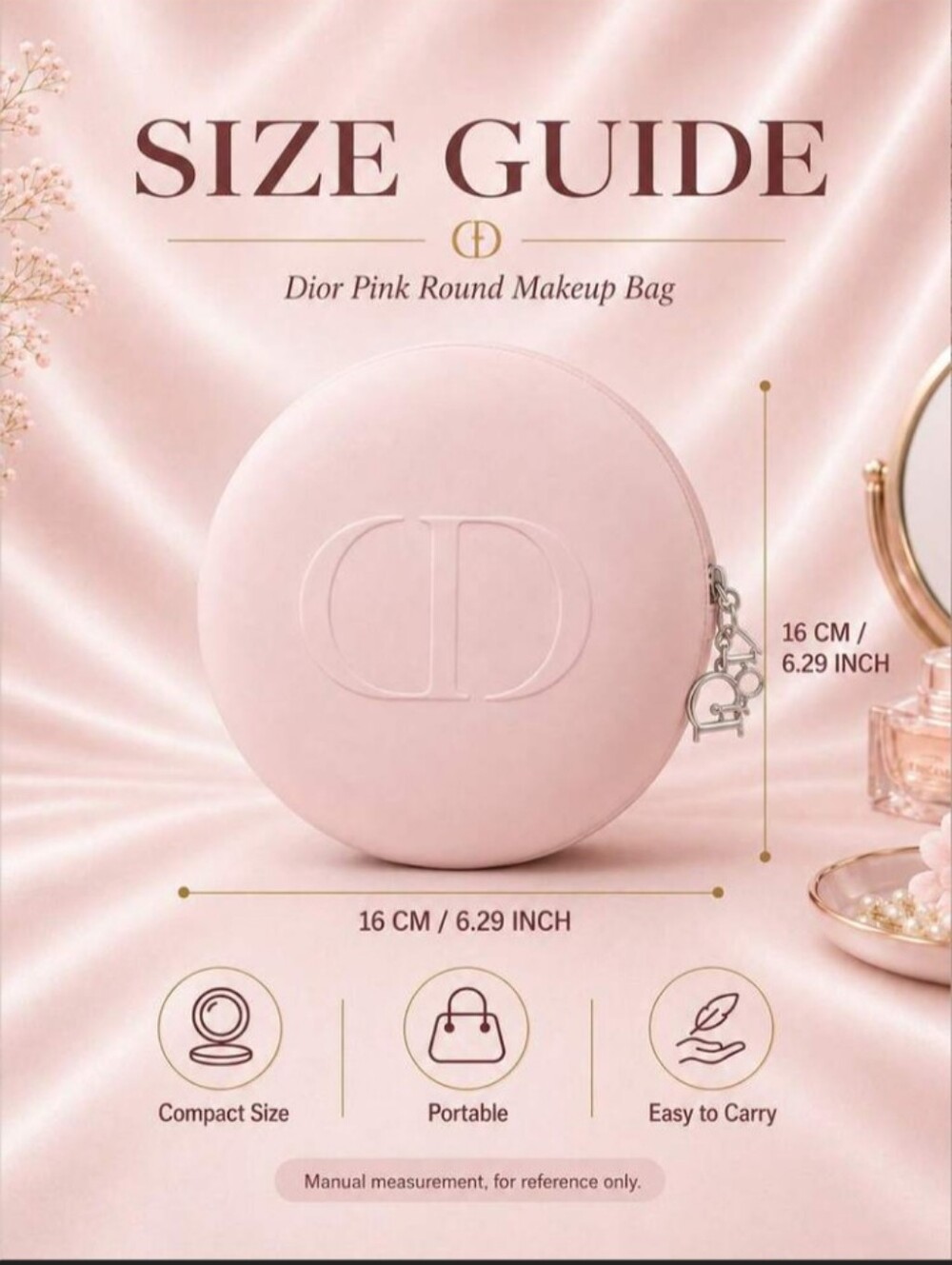 Dior-Round "CD" Logo Case- Mini Lip Gloss (001 Pink) & 2 Forever Cushion Puffs - Picture 2 of 5